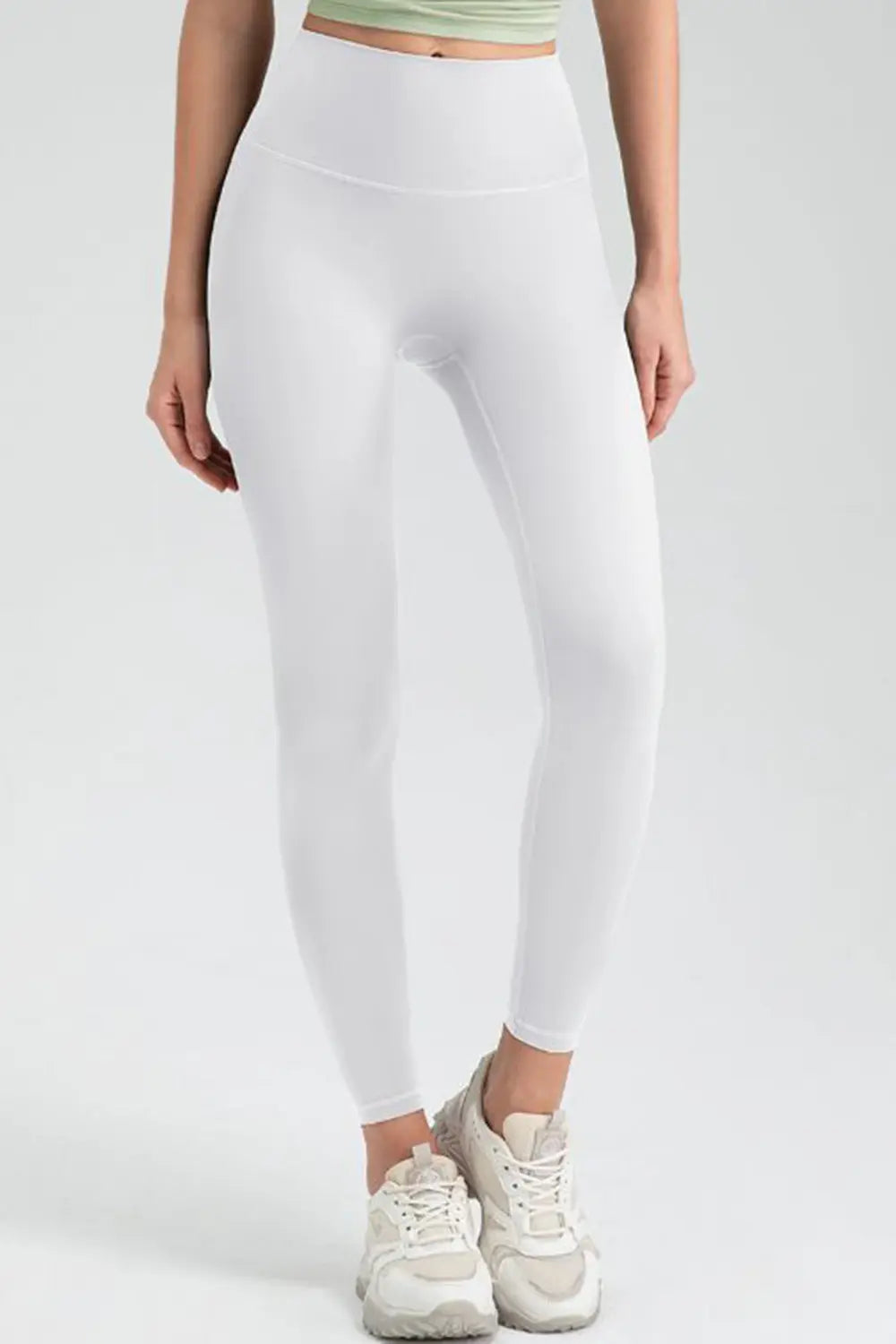Wide Waistband High Waist Sport Leggings White Trendsi
