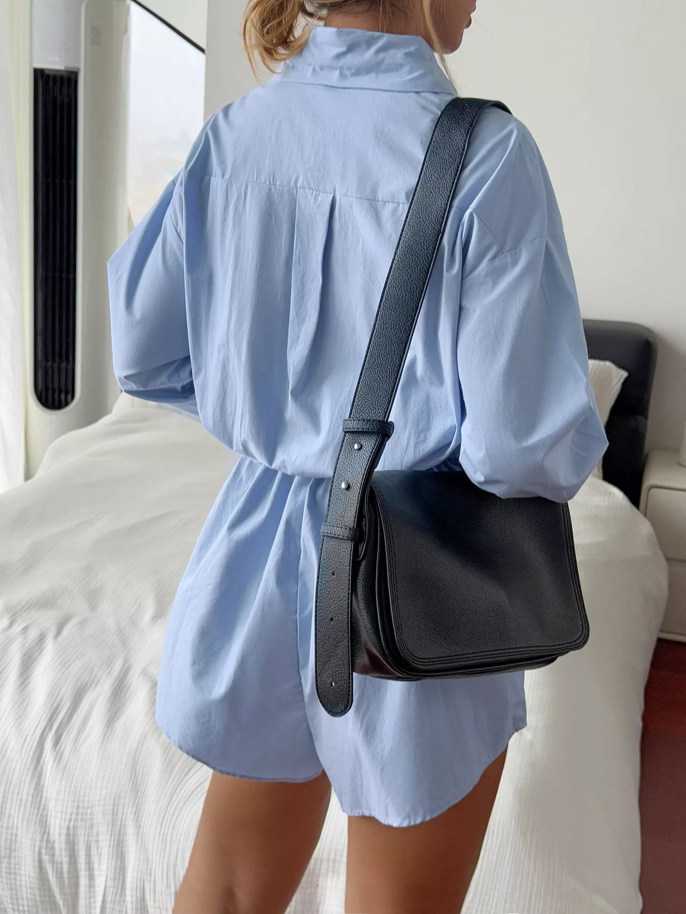 Button Front Long Sleeve Romper Trendsi
