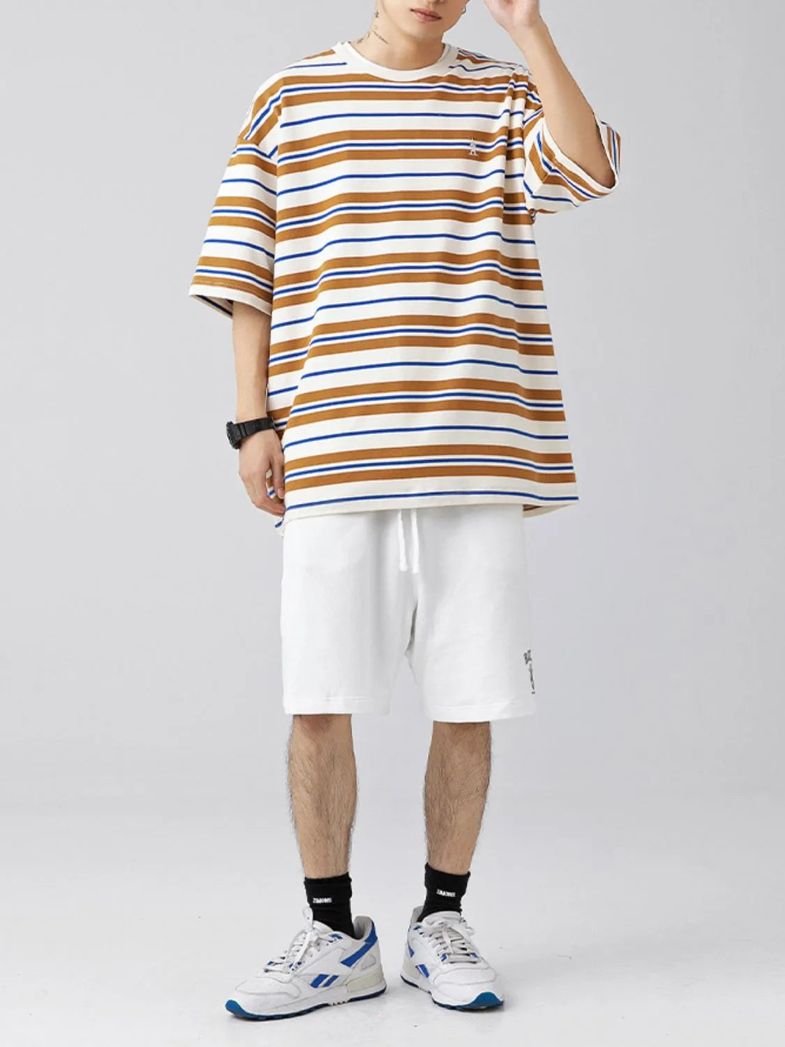 Mens Oversized Fit Half Sleeve Stripe T-Shirt T-shirts Trendsi