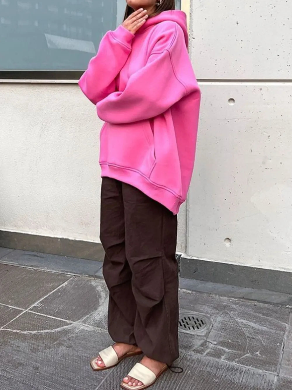 The Oversized Kangaroo Pocket Hoodie Loungwear Trendsi