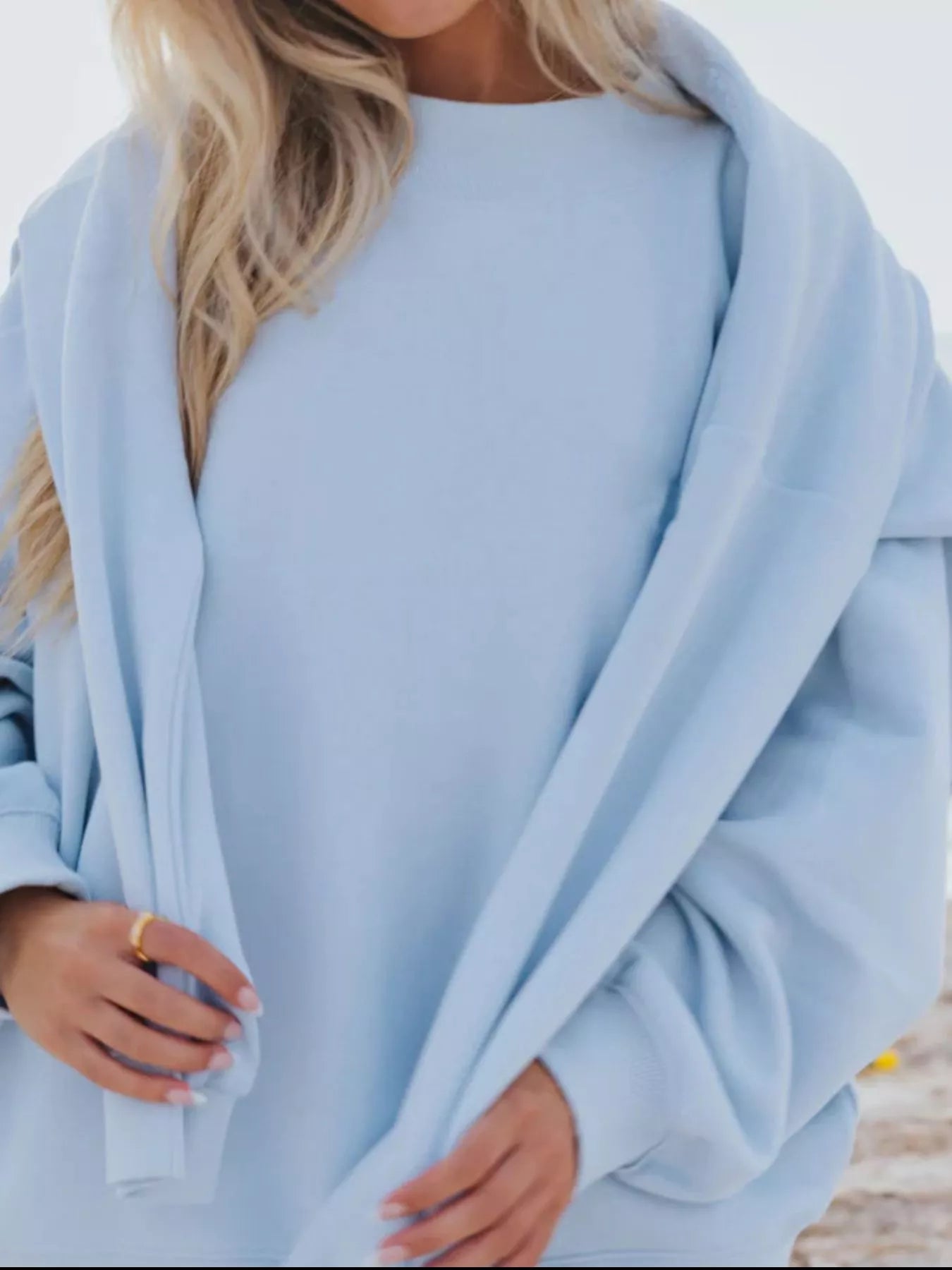 Relaxed Fit Round Neck Sweatshirt and Shorts Set Trendsi