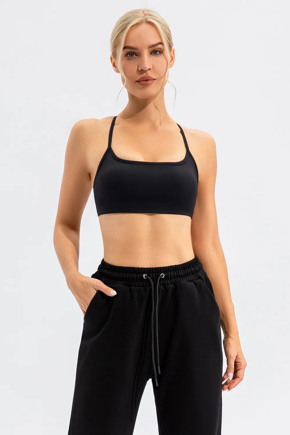 Crisscross Spaghetti Strappy Sports Bra (5 colors) Black Trendsi