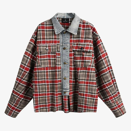 Men's Plaid Shirt with Denim Collar Detail
