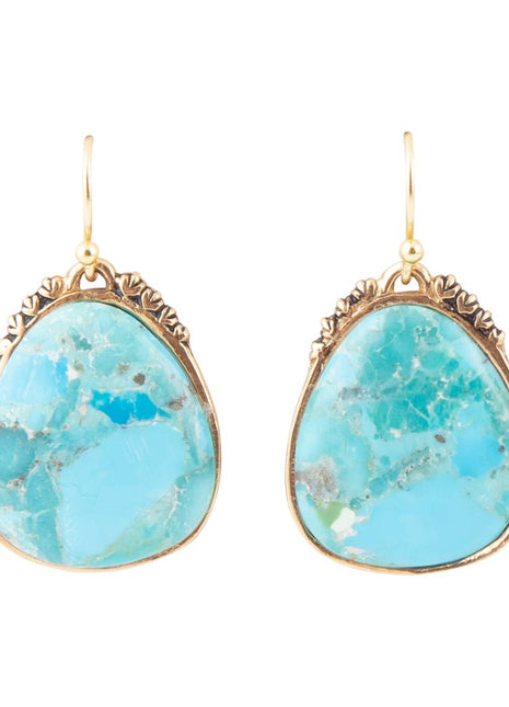 Agave Genuine Blue Turquoise and Golden Drop Earrings
