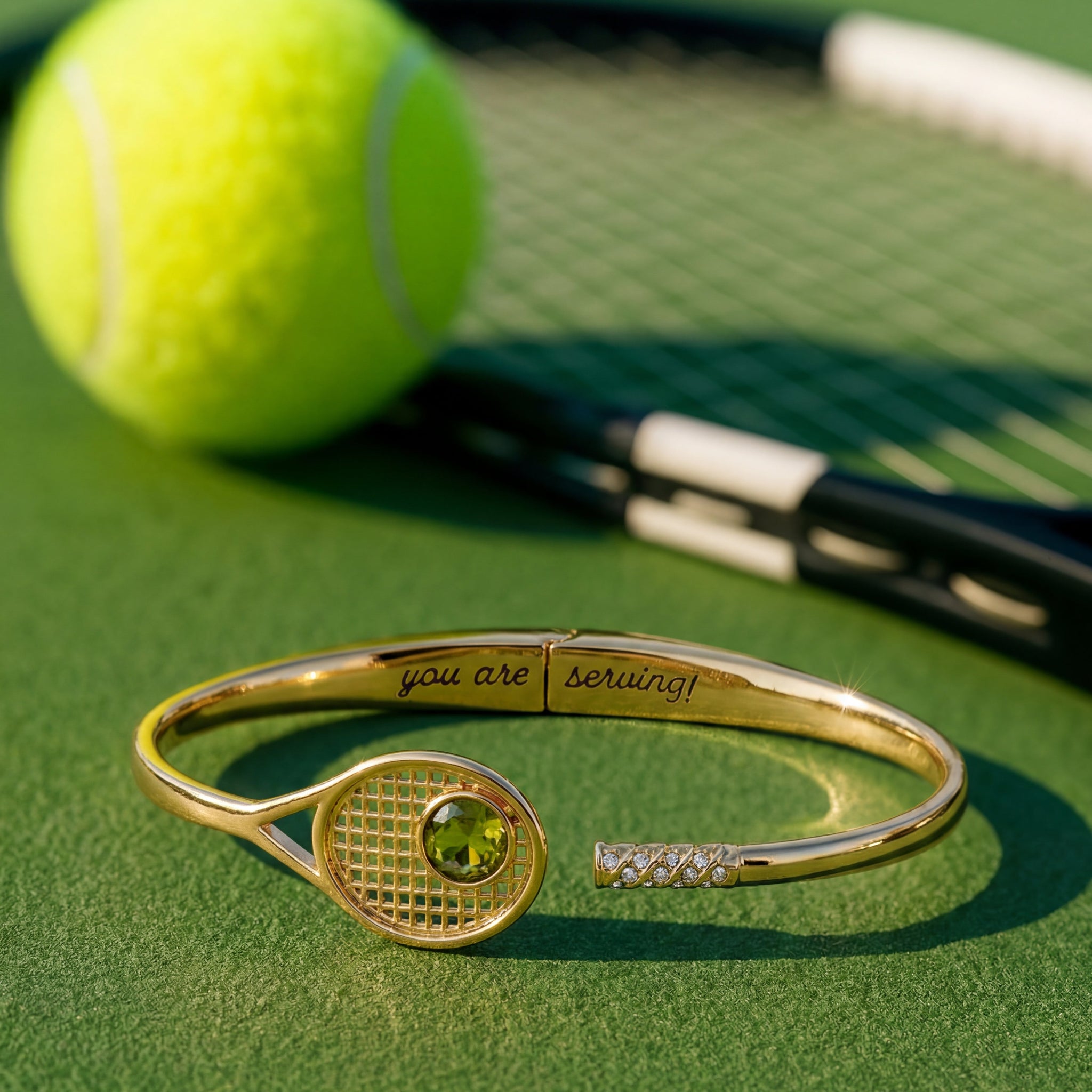 Tennis Racket 'You Are Serving' Hinge Cuff Bracelet