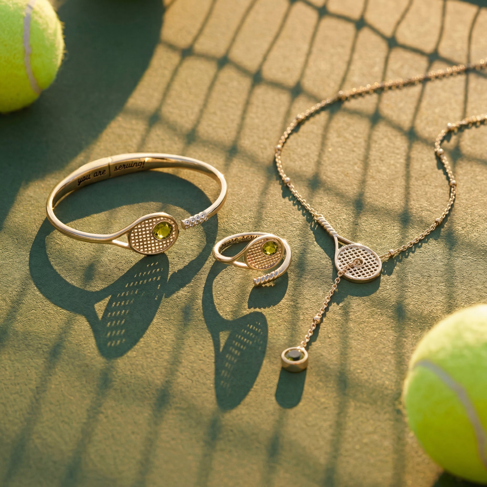 Tennis Racket 'You Are Serving' Hinge Cuff Bracelet