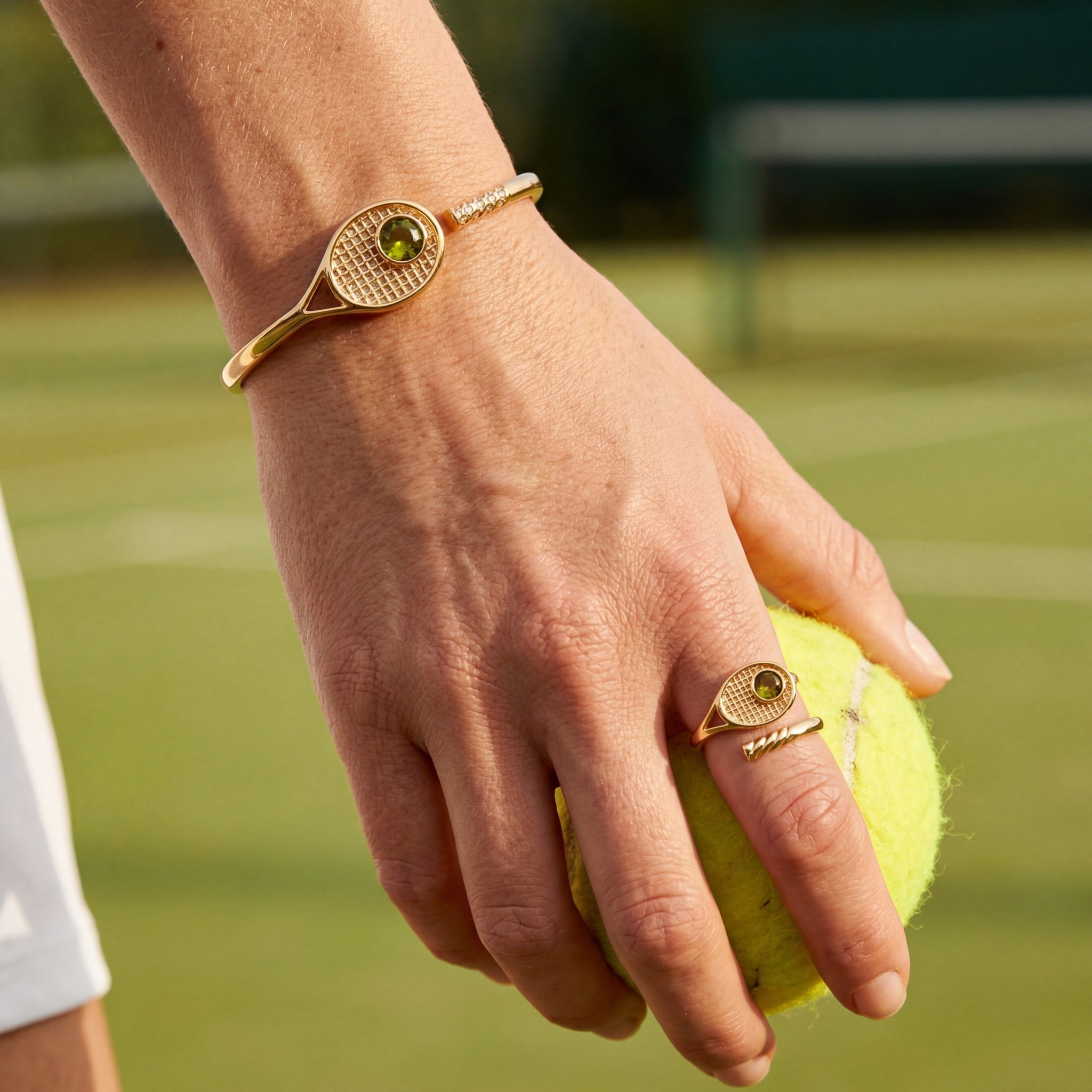 Tennis Racket 'You Are Serving' Hinge Cuff Bracelet