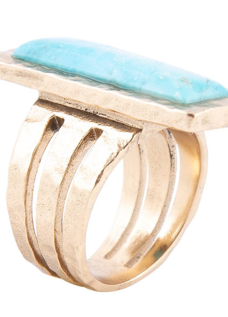 Aztec Blue Turquoise Golden Statement Ring