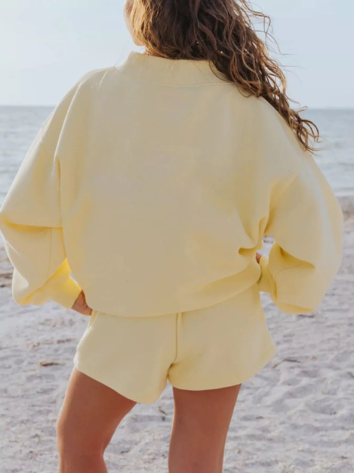 Relaxed Fit Round Neck Sweatshirt and Shorts Set Trendsi