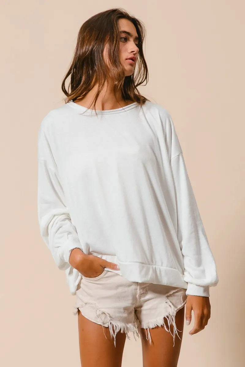 BiBi Loop Terry Pull Over With Cut Edge Band Trendsi