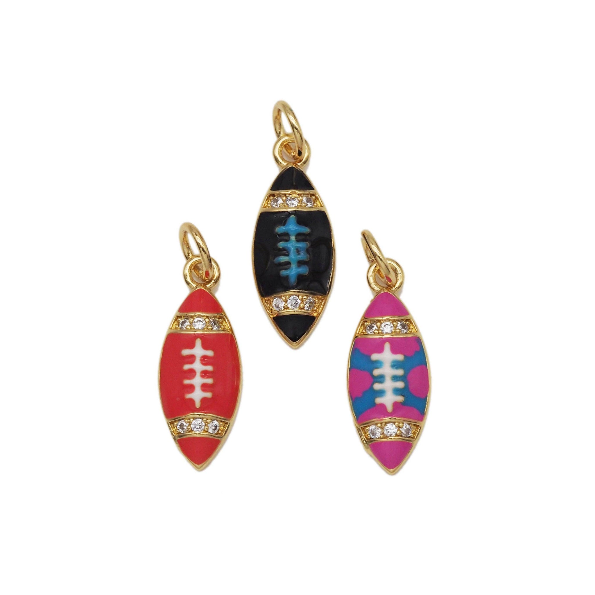 CZ Micro Pave Colorful Enamel Football Shape Pendant,18K Gold Filled Football Charm, Necklace Bracelet Charm Pendant, Sku#Y599