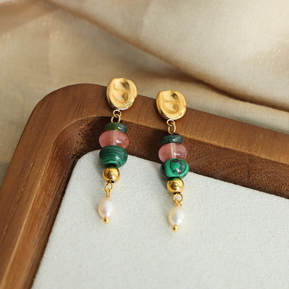Freshwater Pearl & Natural Stone Dangle Earrings Earrings Trendsi