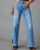 Slit Buttoned Jeans with Pockets Medium Trendsi
