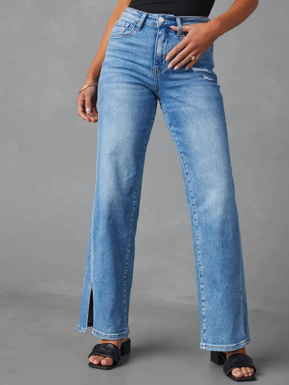 Slit Buttoned Jeans with Pockets Medium Trendsi