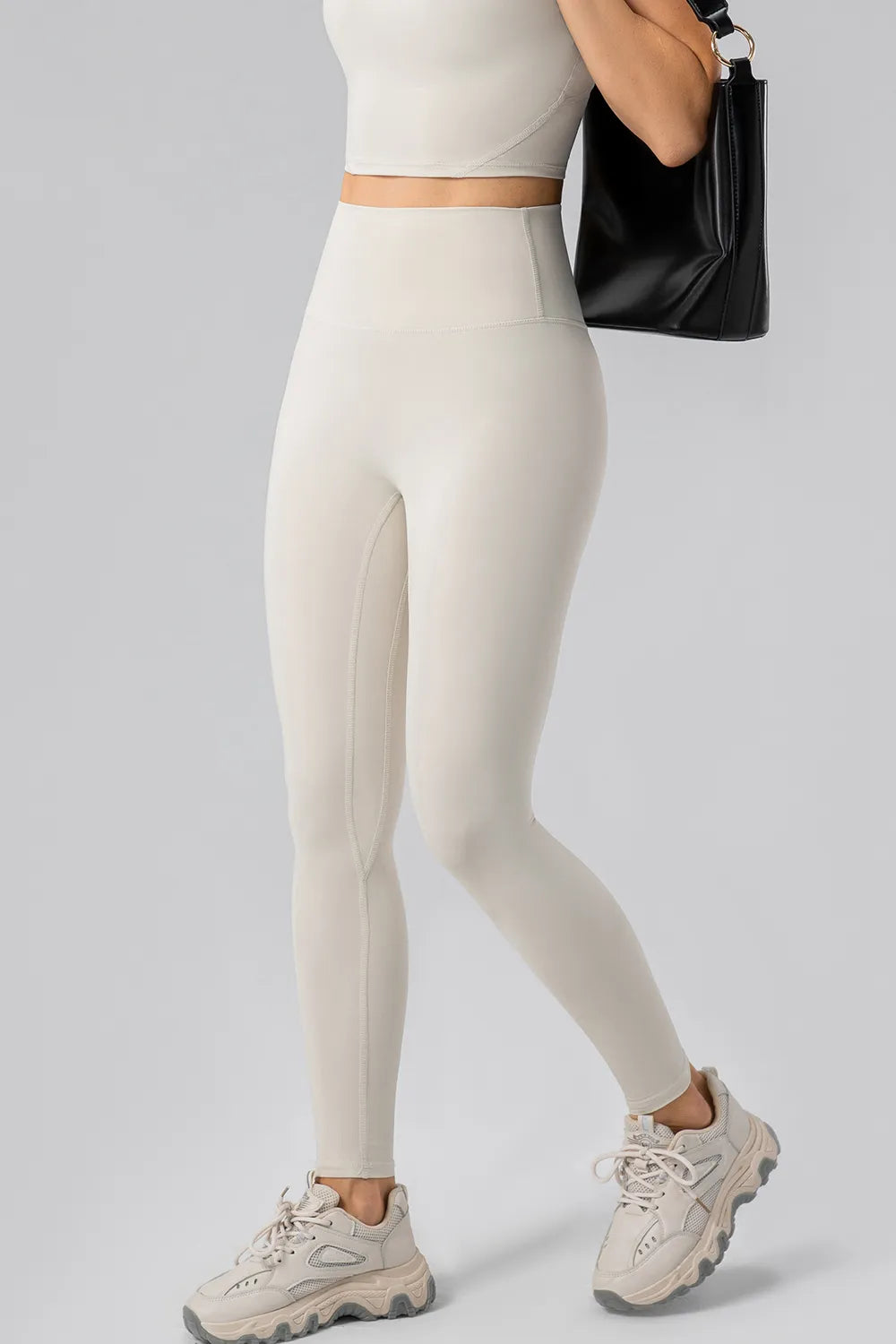 Lulu Dupe High Waist Wide Waistband Leggings (Nylon & Spandex) no front seam Trendsi