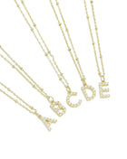 Gold Silver Peal Initial Charm Necklace,Sku#EF601