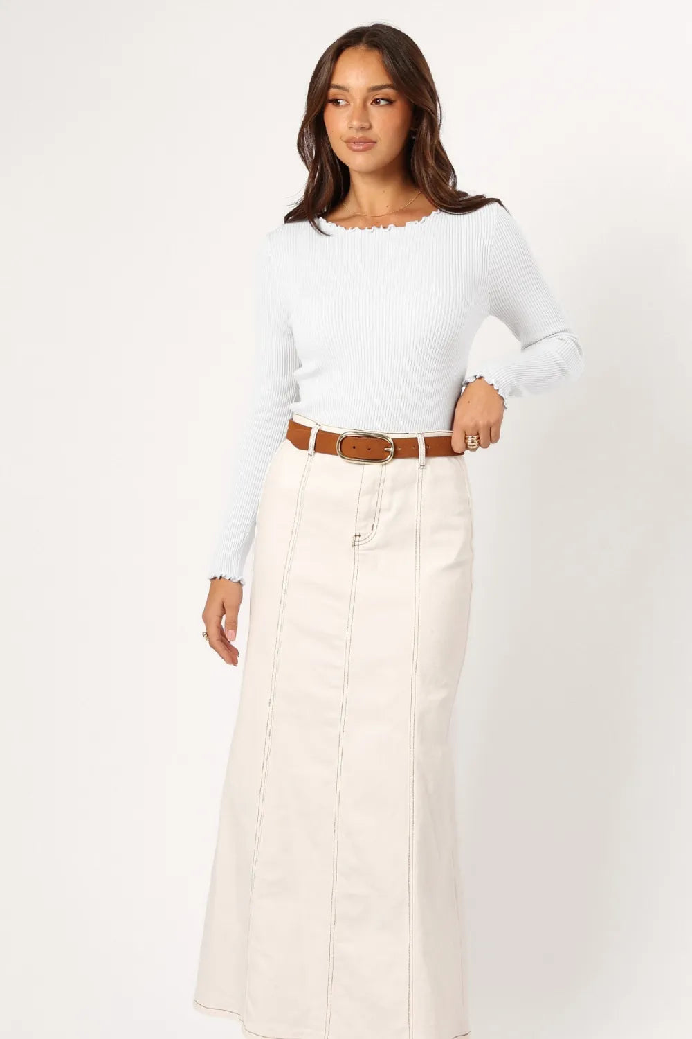 Lettuce Edge Round Neck Long Sleeve Shirt Shirts Trendsi
