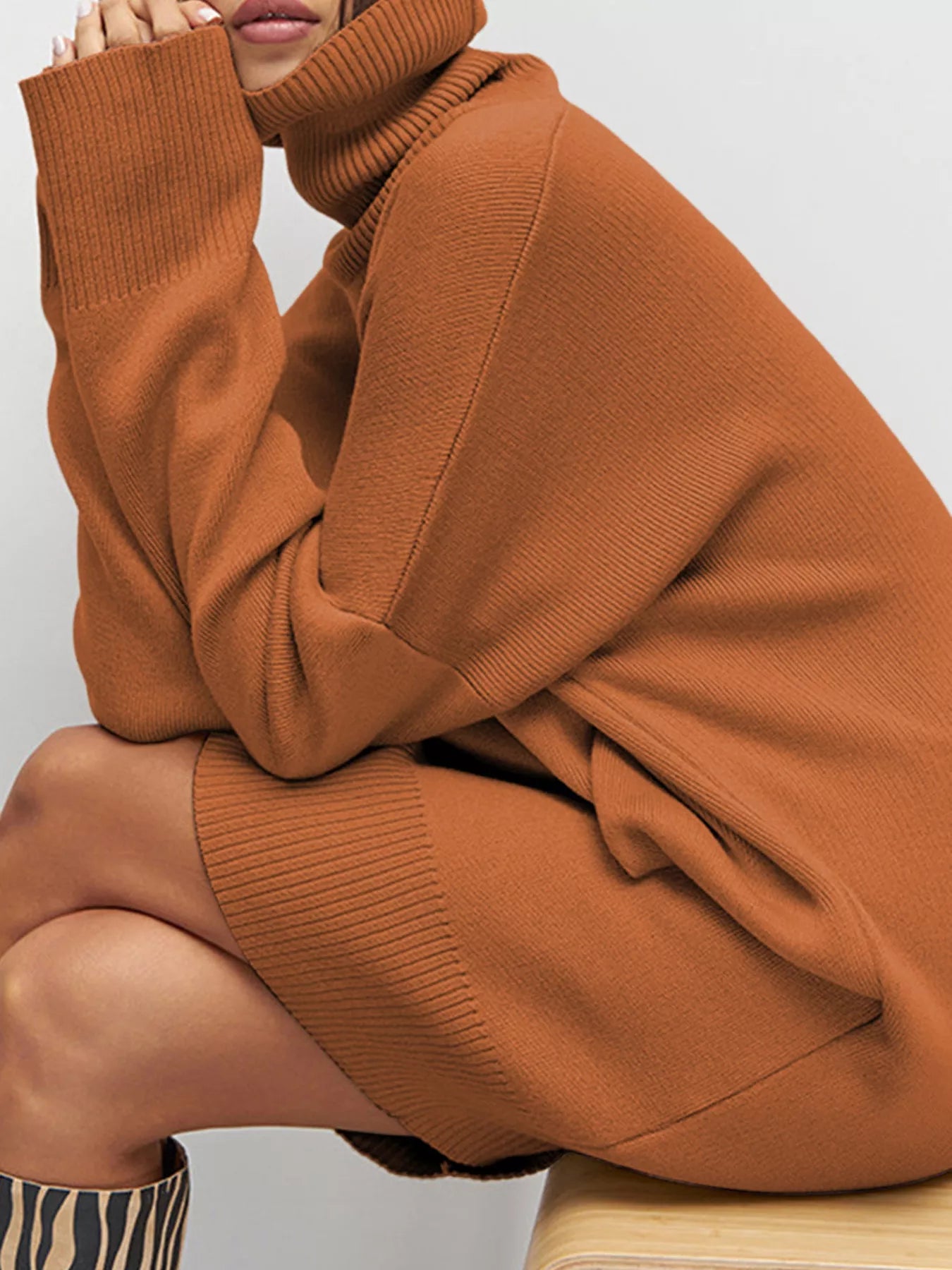 Turtleneck Drop Shoulder Sweater Dress Dresses Trendsi