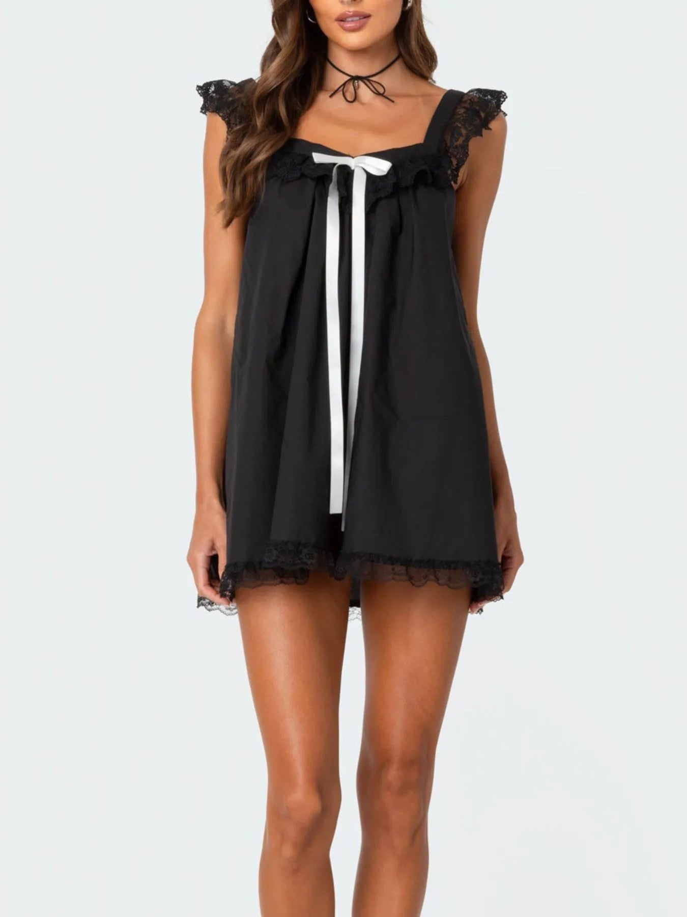 Lace Detail Bow Sleeveless Mini Cami Dress Trendsi