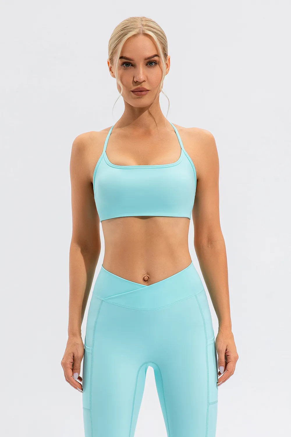Crisscross Spaghetti Strappy Sports Bra (5 colors) Aqua Trendsi