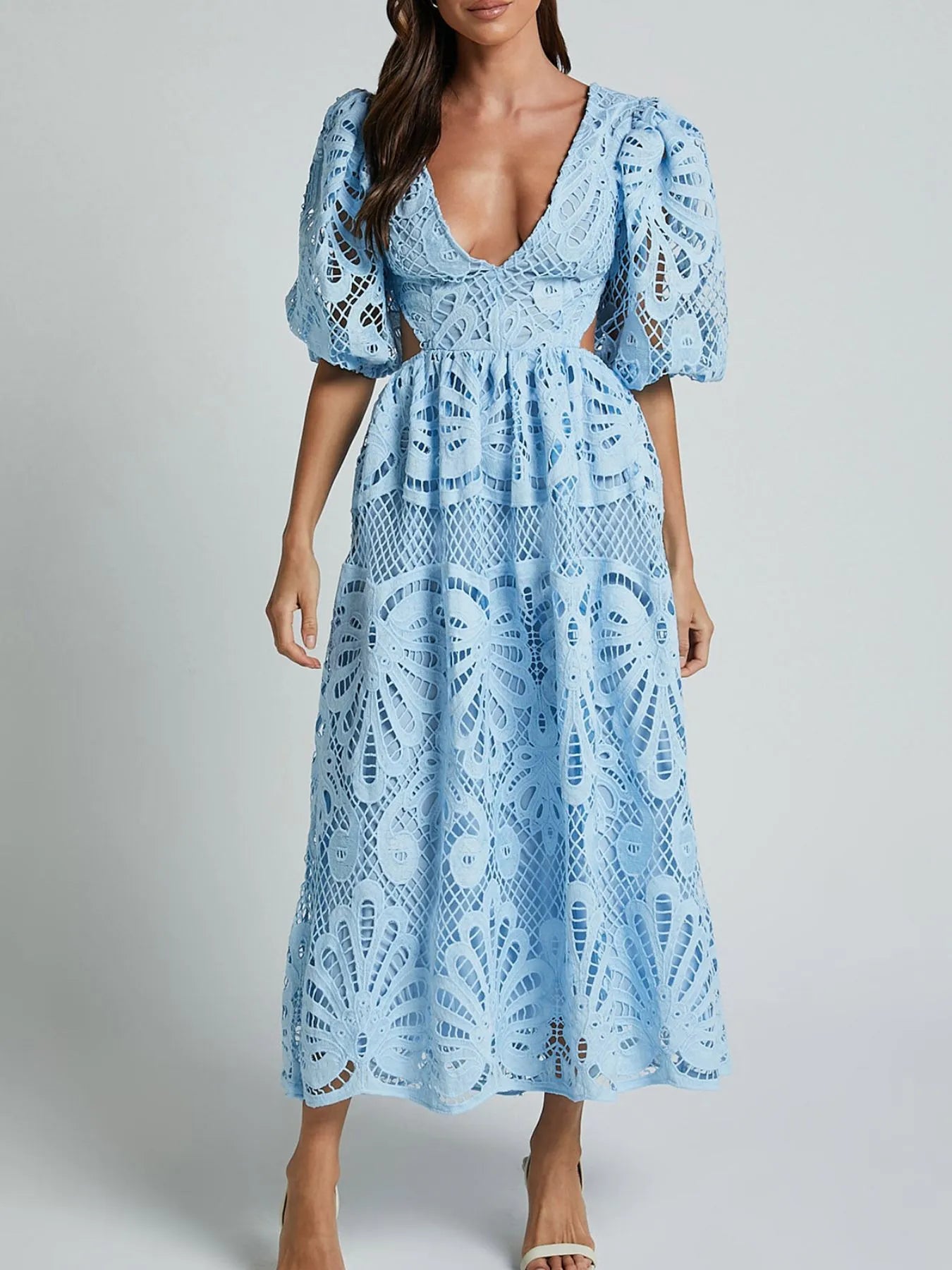 Cutout Back Lace Crochet V-Neck Dress Dresses Trendsi