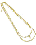 Dainty Gold Five Star Pendant Layering chain set Necklace, Sku#EF488