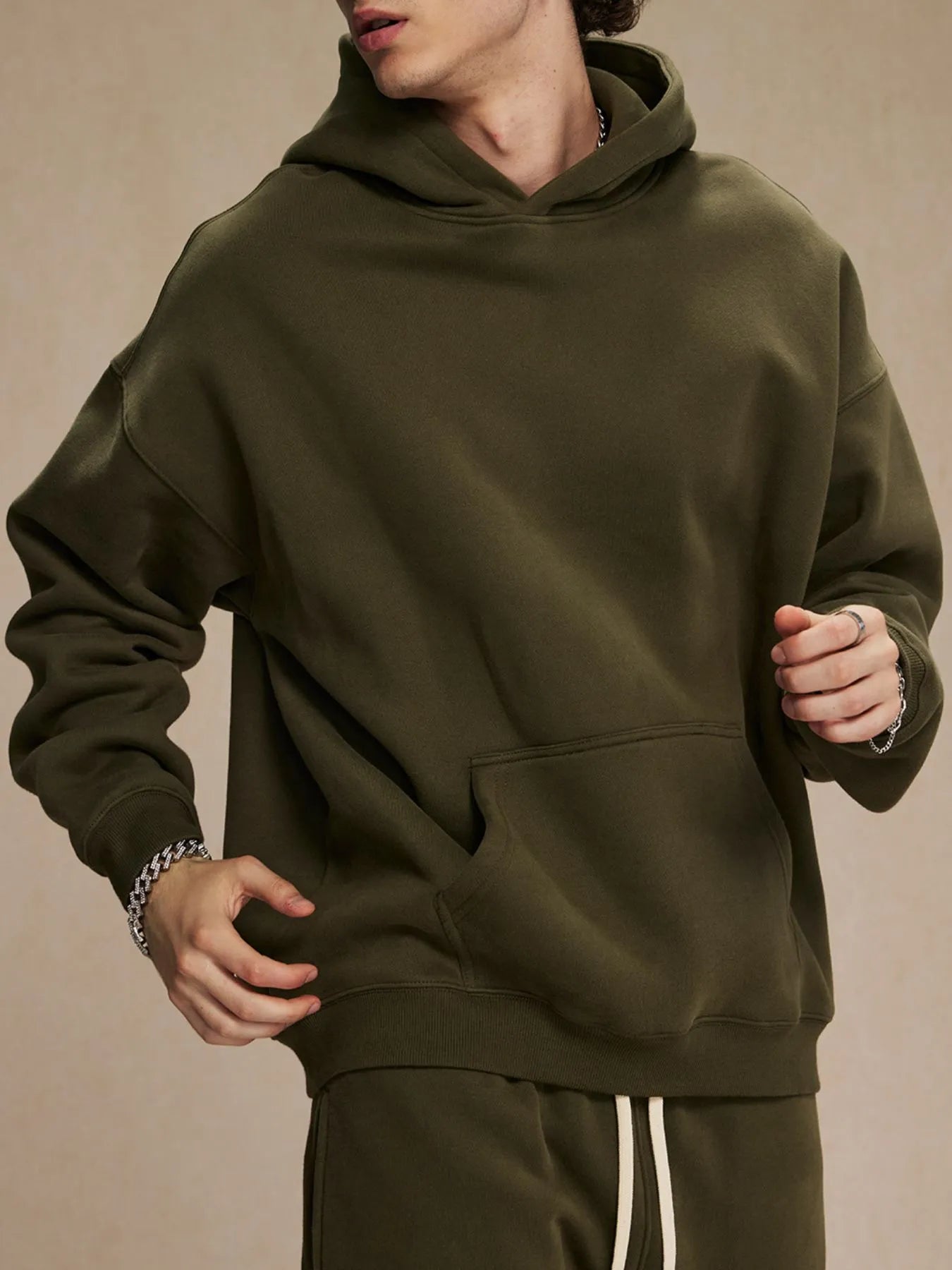 Mens Oversized Cotton Blend Pocket Hoodie Trendsi