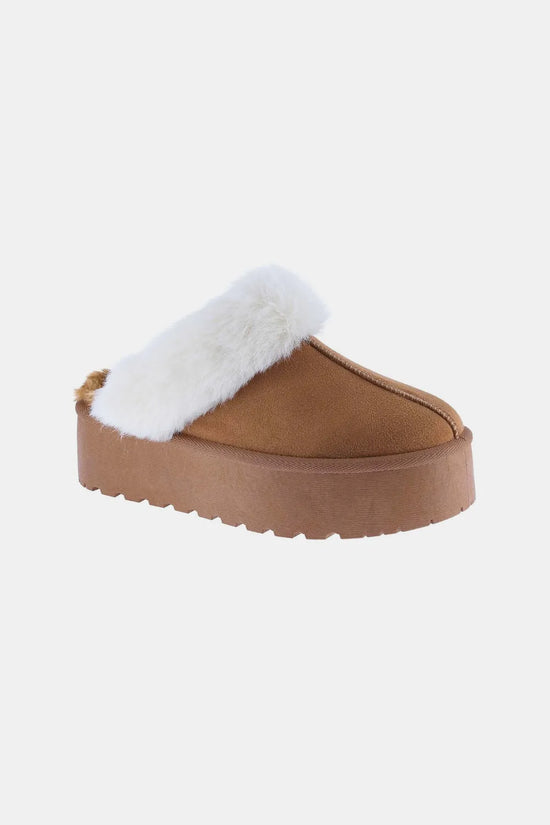 Weeboo Thick Bottom Fur Trim Snow Slippers Tan Trendsi