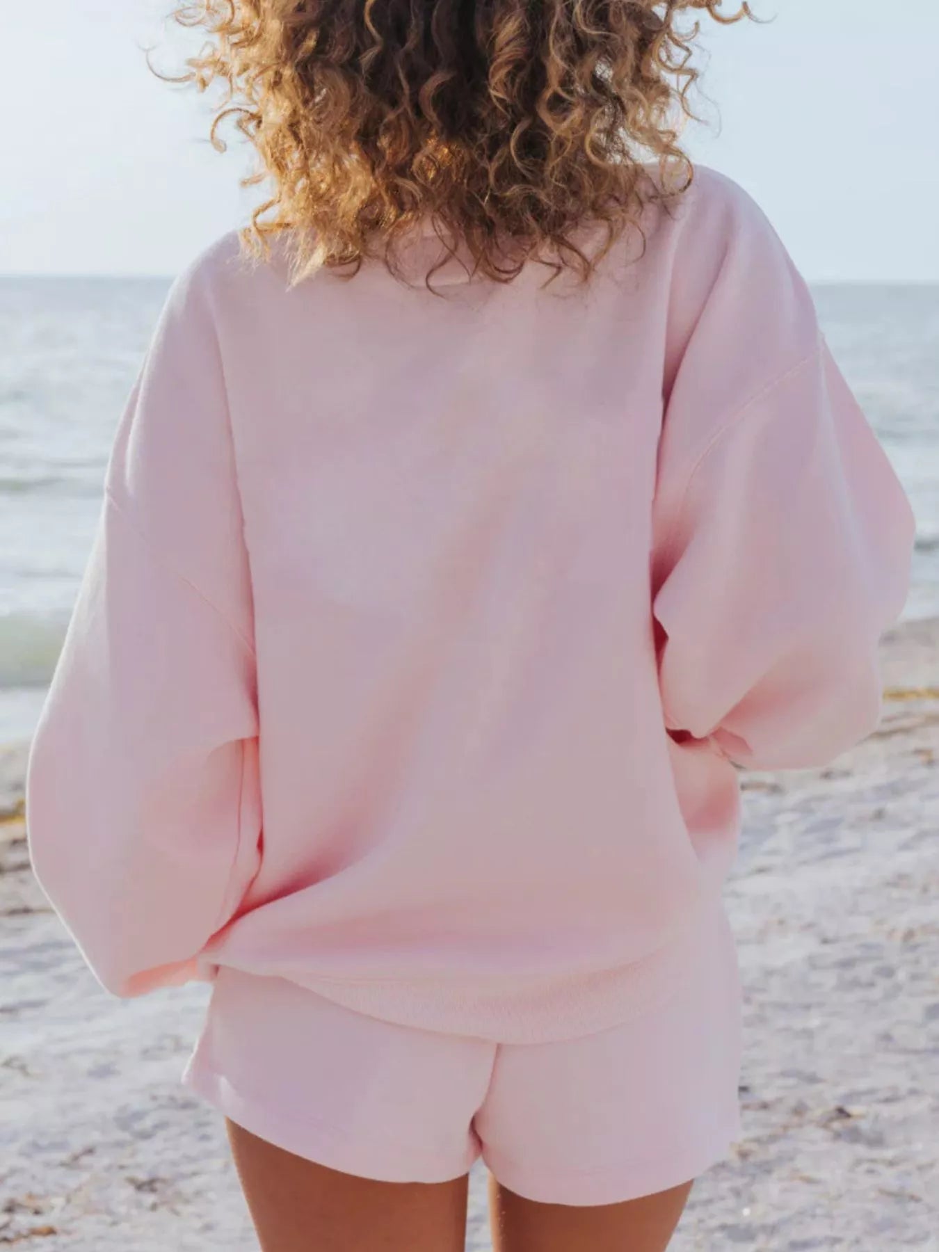 Relaxed Fit Round Neck Sweatshirt and Shorts Set Trendsi