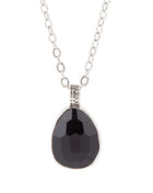 Black Onyx and Sterling Silver Teardrop Pendant Necklace