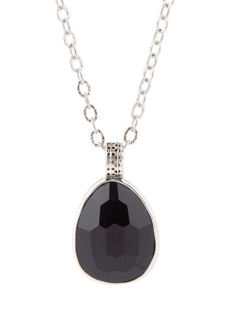 Black Onyx and Sterling Silver Teardrop Pendant Necklace