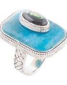 Blue Apatite and Abalone Stacked Sterling Silver Ring
