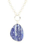 Blue Lapis Slab Pendant Golden Necklace
