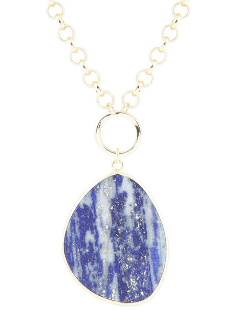 Blue Lapis Slab Pendant Golden Necklace