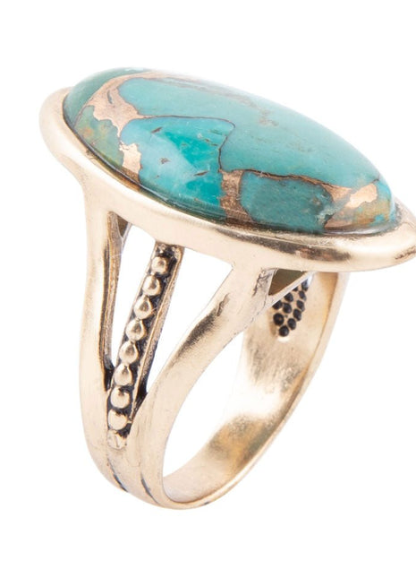 Blue Turquoise and Bronze Matrix Golden Oval Ring