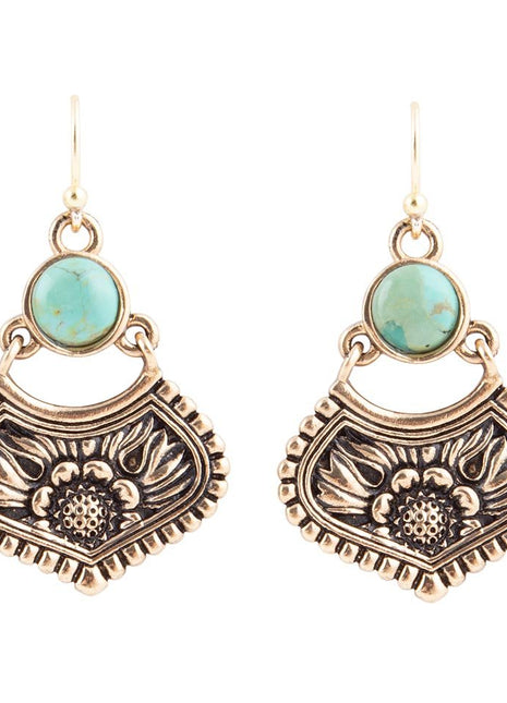 Blue Turquoise Flourish Golden Drop Earrings