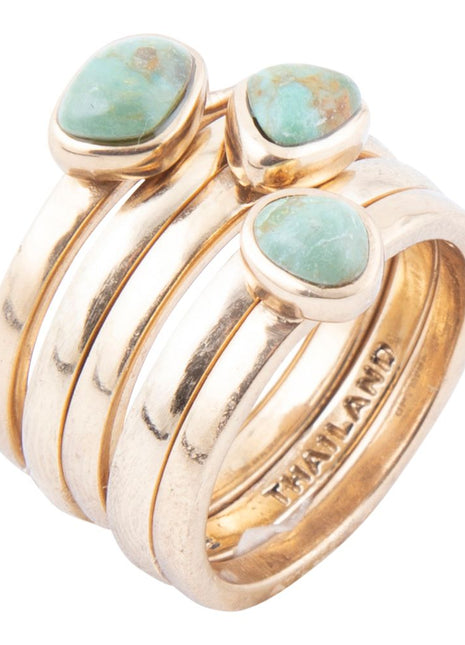 Blue Turquoise Golden Stacking Ring Set
