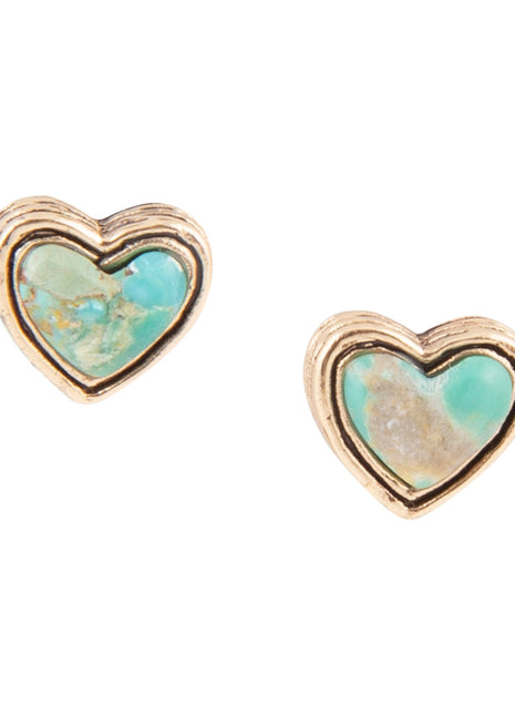 Heart Blue Turquoise Golden Stud Earrings