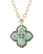 Blue Turquoise Maltese Cross Golden Pendant Necklace
