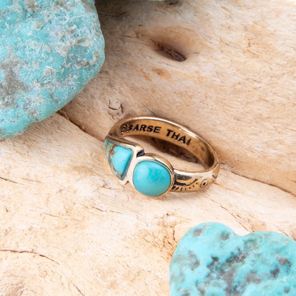 Blue Turquoise Shape Golden Bronze Ring Rings Barse Jewelry