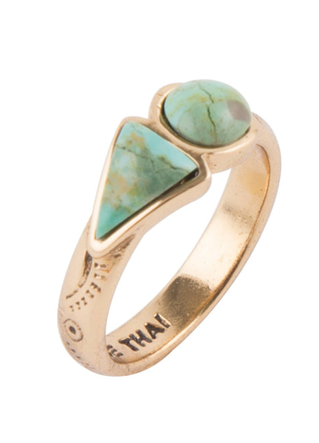 Blue Turquoise Shape Golden Bronze Ring Rings Barse Jewelry