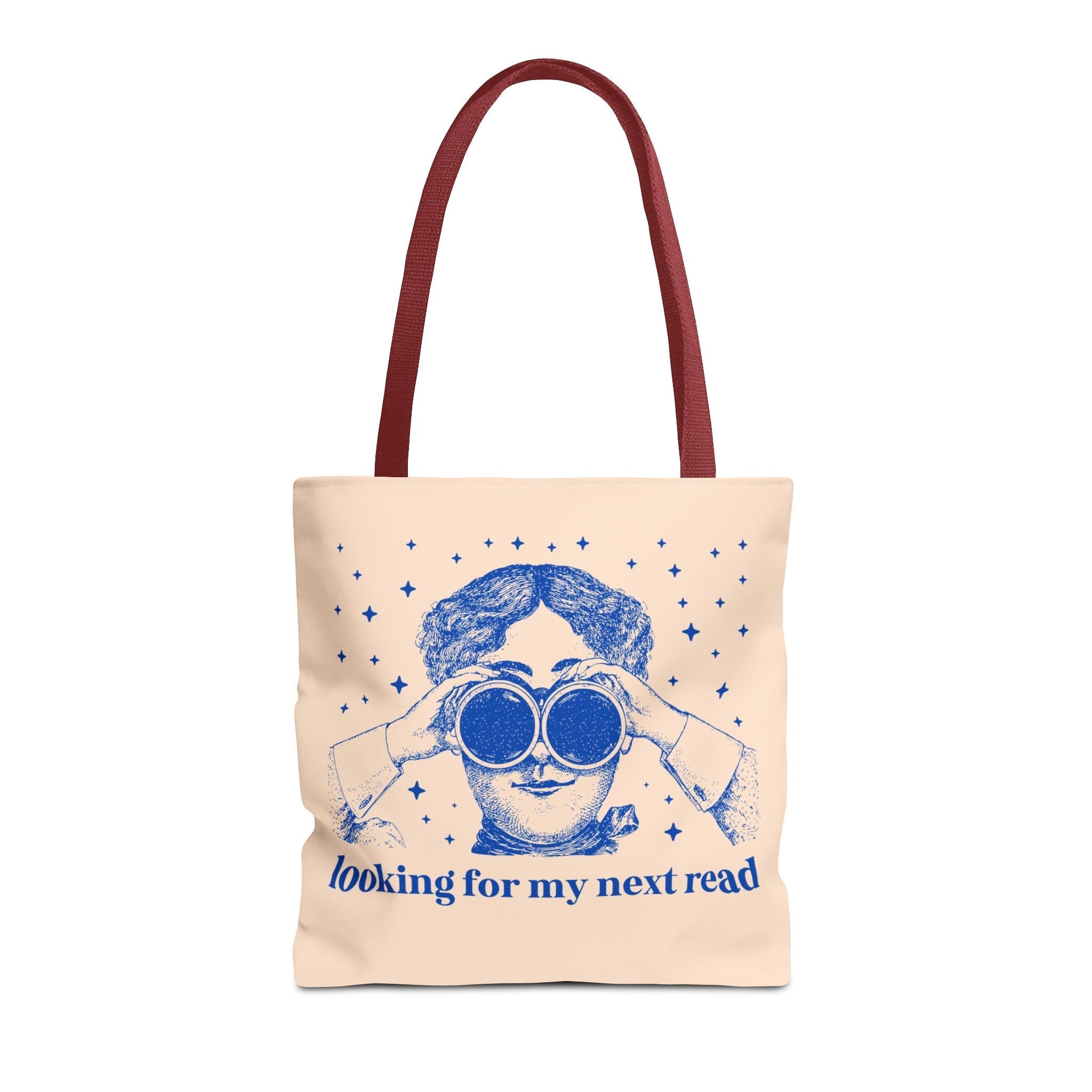 Looking for My Next Read Binoculars Tote Bag 16" × 16'' Red Bags Opal and June