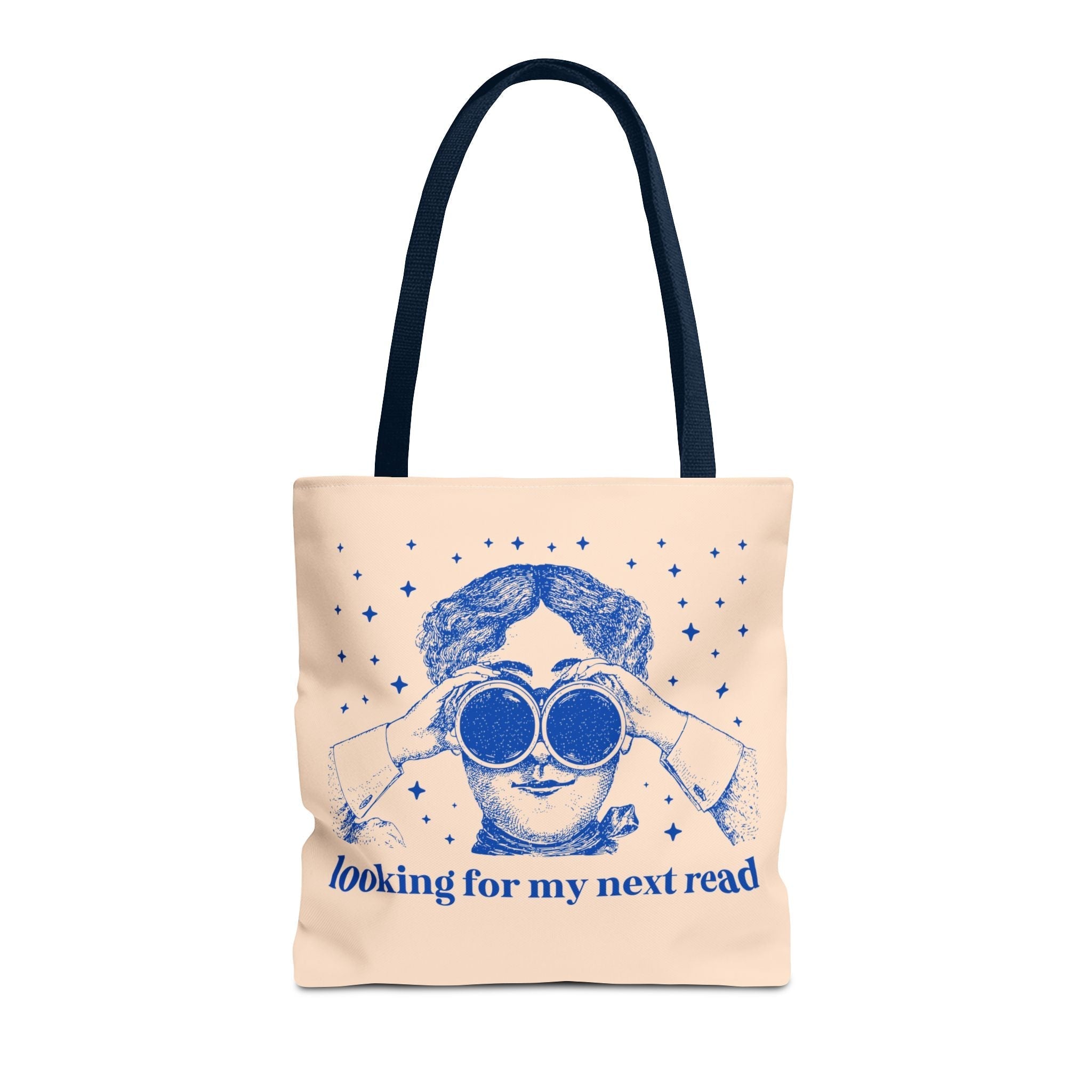 Looking for My Next Read Binoculars Tote Bag 16" × 16'' Navy Bags Opal and June