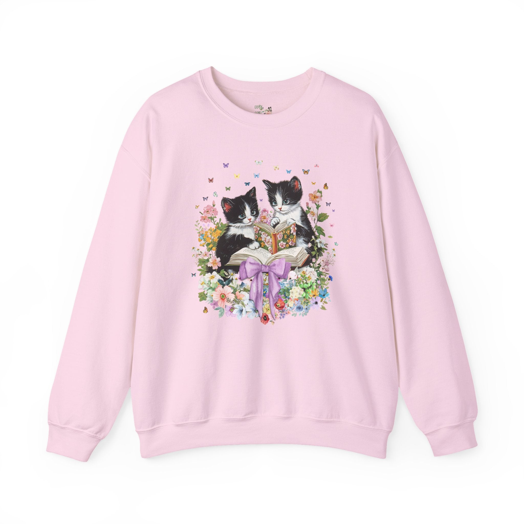 Bookish Kittens Reading Sweatshirt Lovecore Light Pink Sweatshirt Opal and June