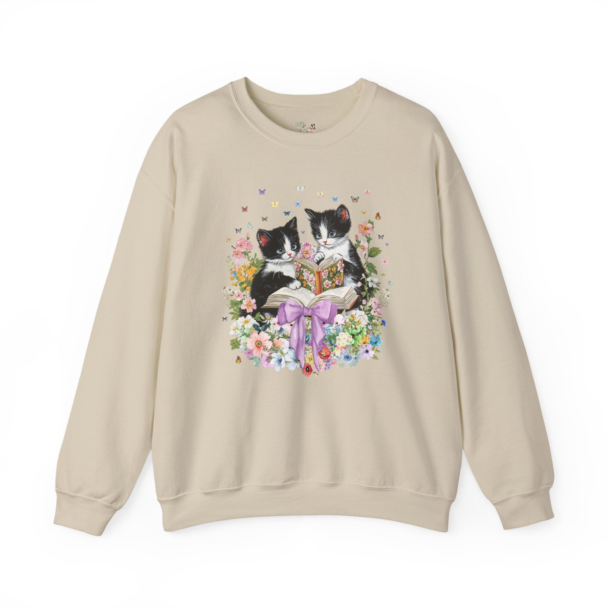 Bookish Kittens Reading Sweatshirt Lovecore Sand Sweatshirt Opal and June