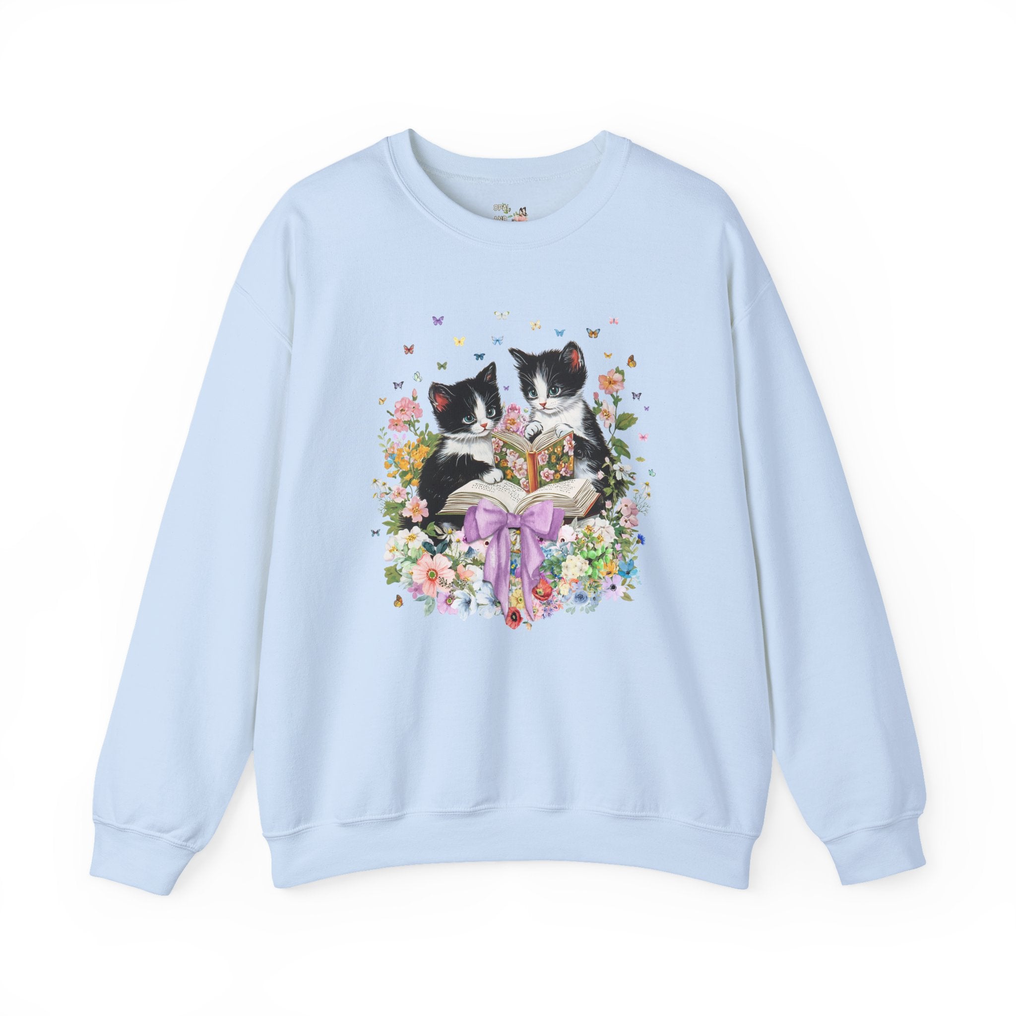 Bookish Kittens Reading Sweatshirt Lovecore Light Blue Sweatshirt Opal and June