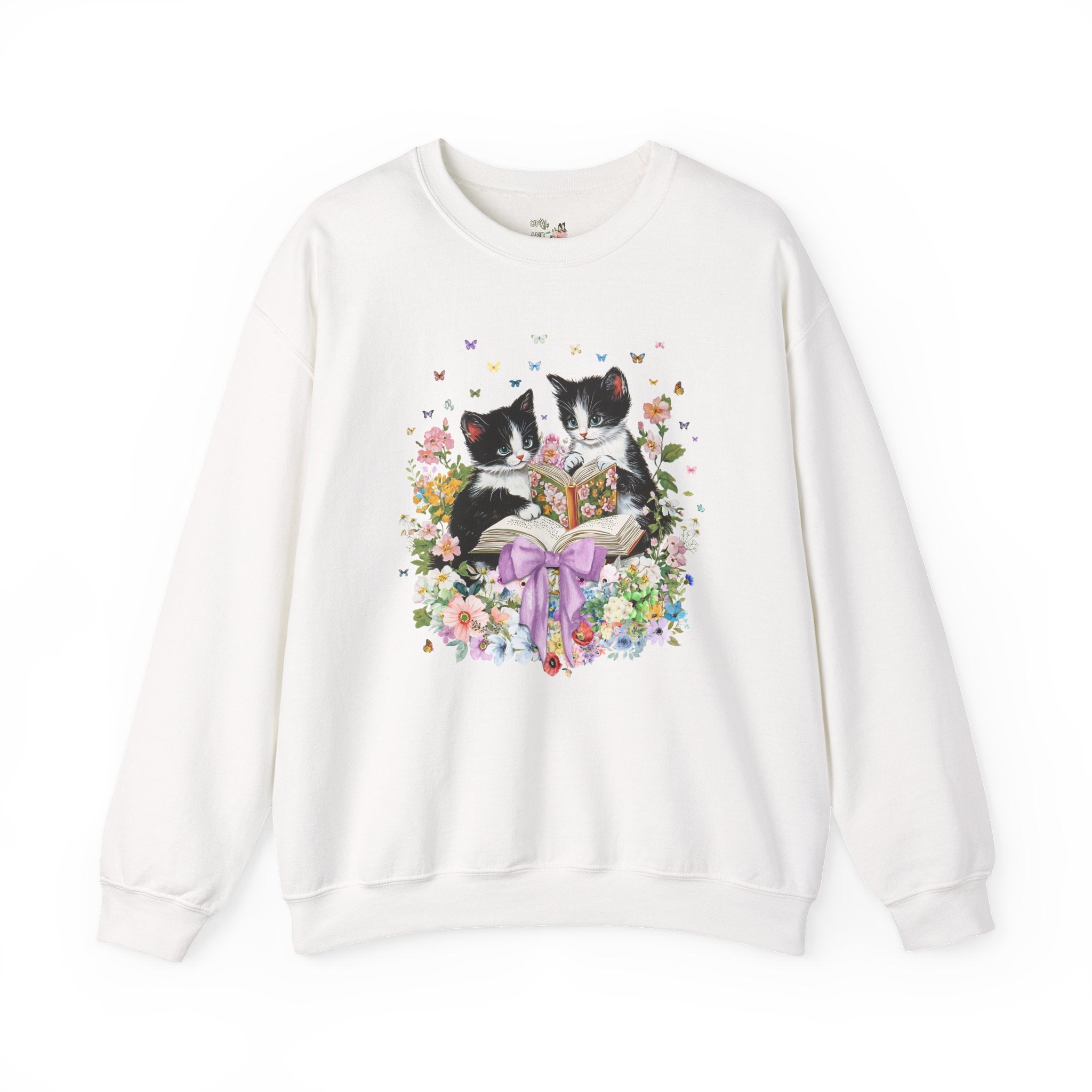 Bookish Kittens Reading Sweatshirt Lovecore White Sweatshirt Opal and June