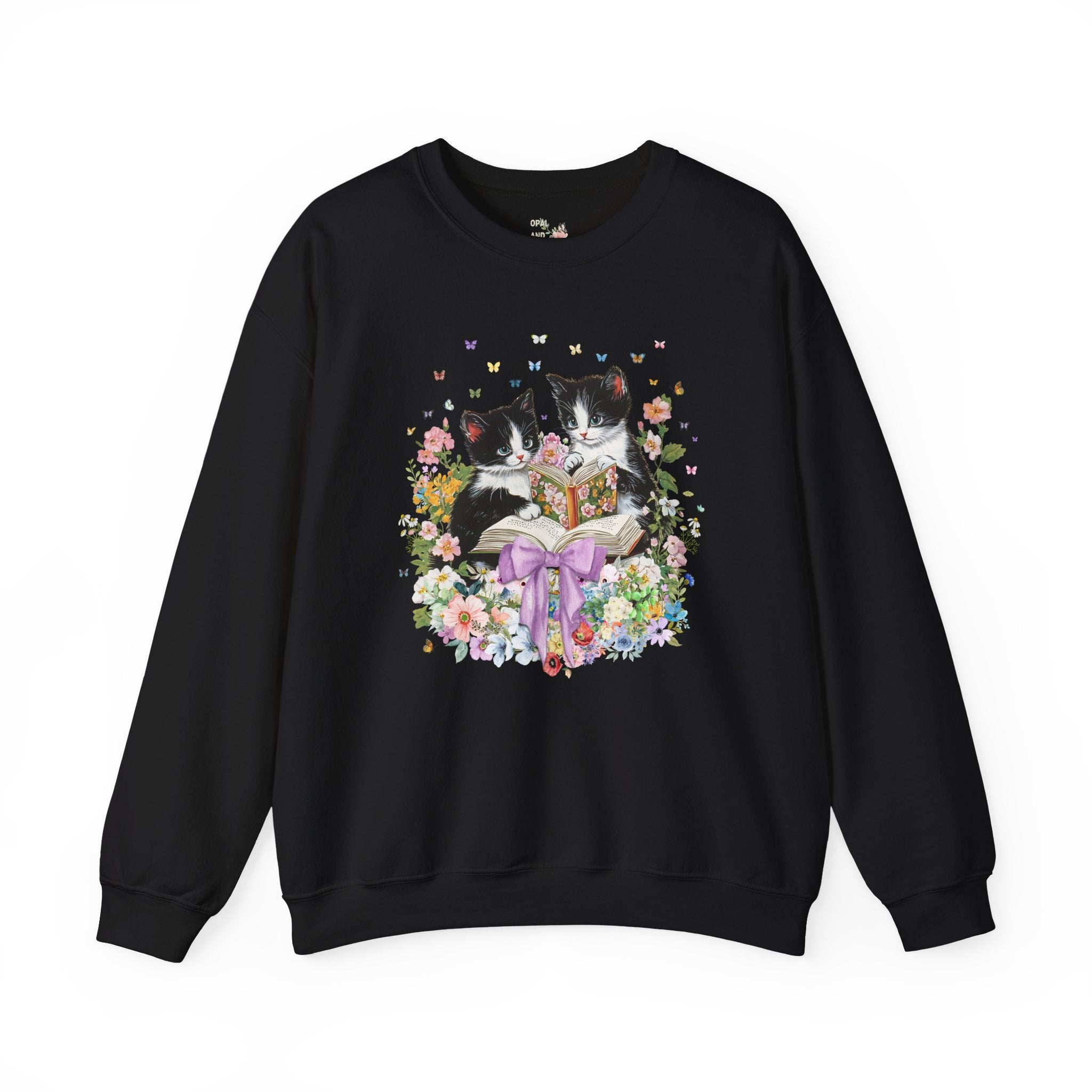 Bookish Kittens Reading Sweatshirt Lovecore Black Sweatshirt Opal and June