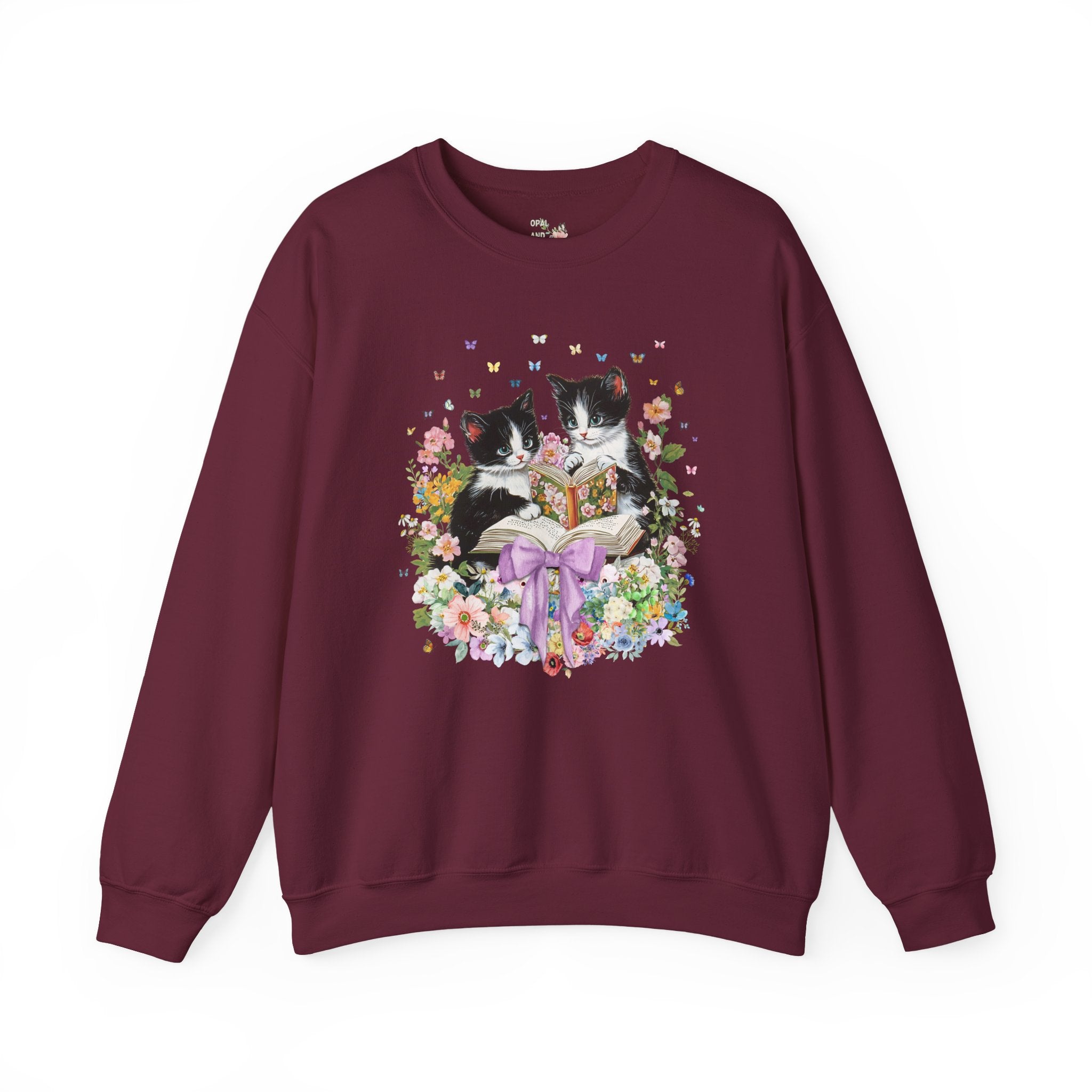 Bookish Kittens Reading Sweatshirt Lovecore Maroon Sweatshirt Opal and June