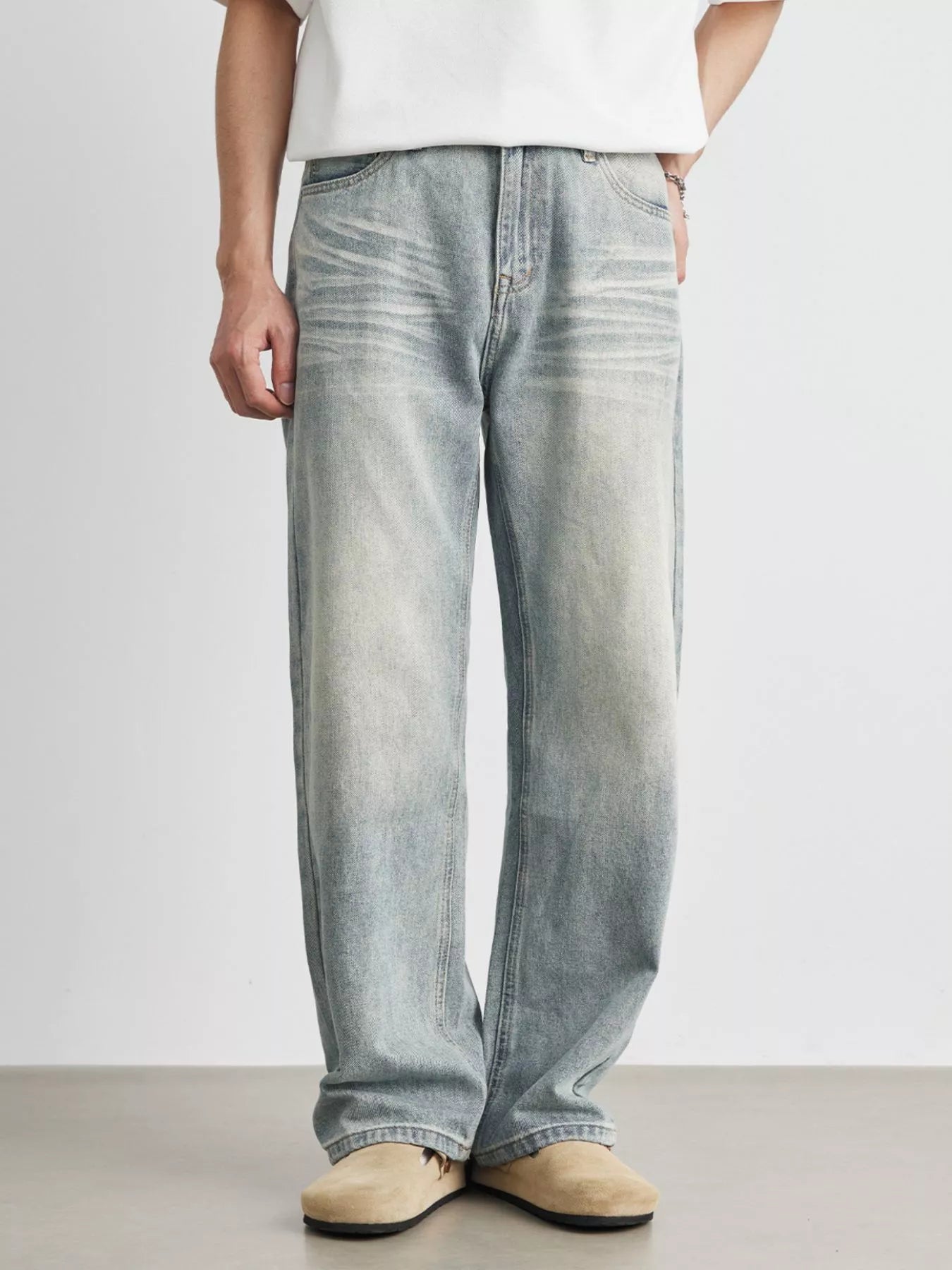 Men's Light wash Loose Fit Jeans Light Blue Jeans Trendsi